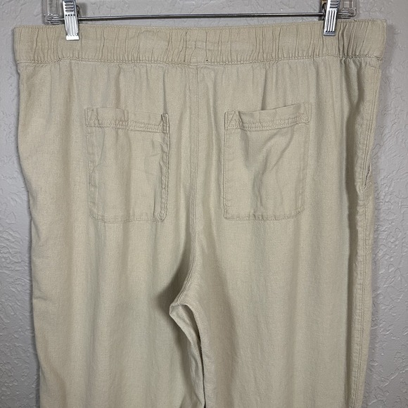 GAP Women's XL Tan Khaki Wide Leg Pants Linen Rayon Drawstring Casual Relaxed - Picture 5 of 12